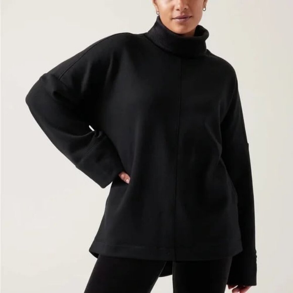 New ATHLETA Cozy Karma Funnel Neck Sweatshirt Plush Lined Black 2X MSRP $130